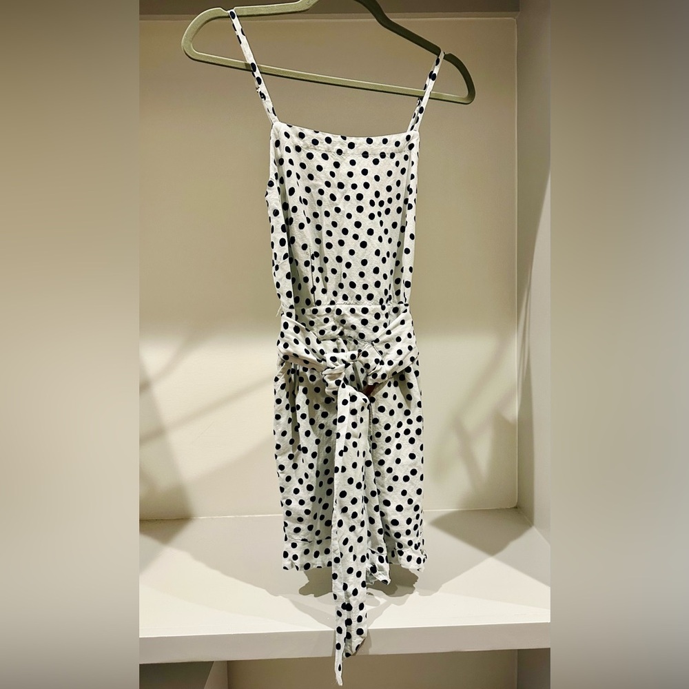 LOFT White and Navy Polka Dot Romper